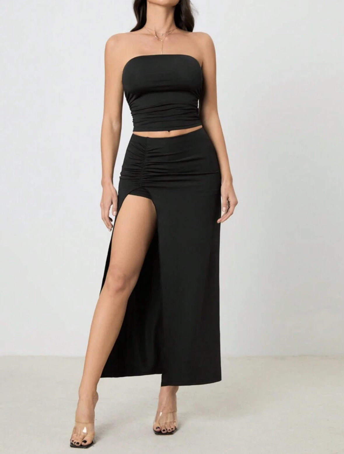 🎀Conjunto Falda Short con Abertura + Crop Top Negro🎀